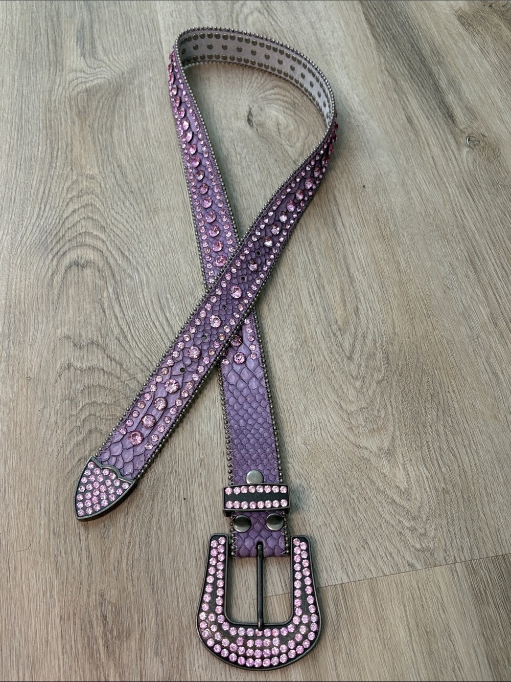 Genuine Leather Purple Snakeskin Rhinestone Western Bling Belt ML rodeo shiny